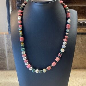 Elegant Multicolor all natural stone Beaded necklace. 16 inches